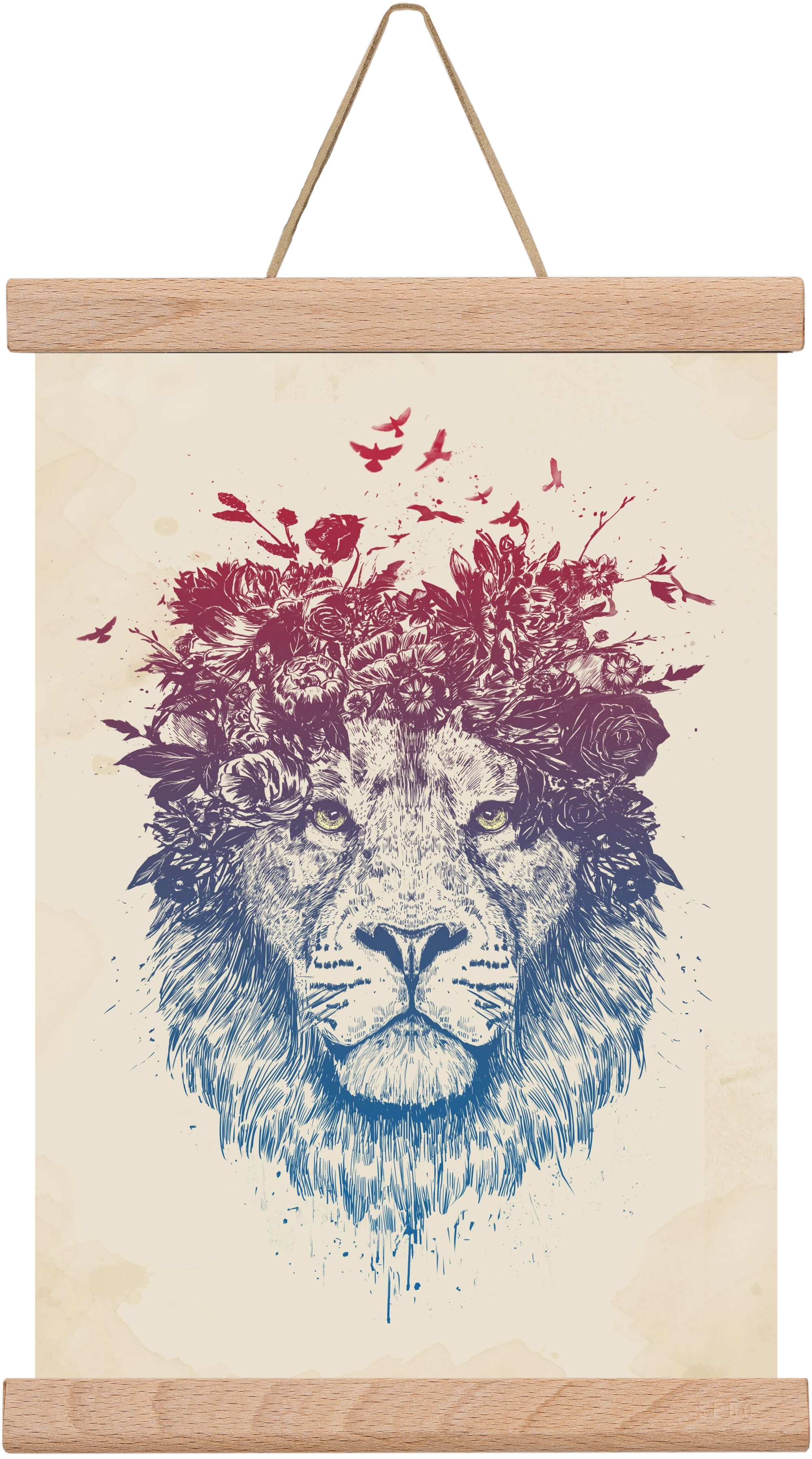 Floral lion III, 20x30 cm (20x30 cm), Tölgy akasztó