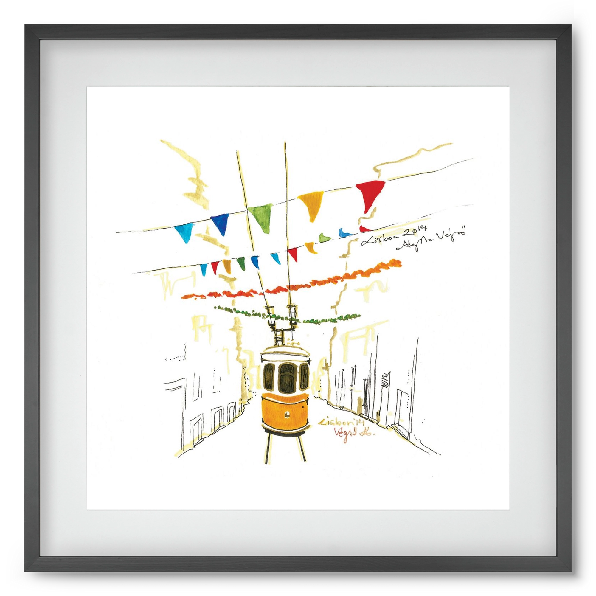 LISBON AQUARELLE NO.4, 50x50 cm (40x40 cm), Fekete keret, paszpartuval