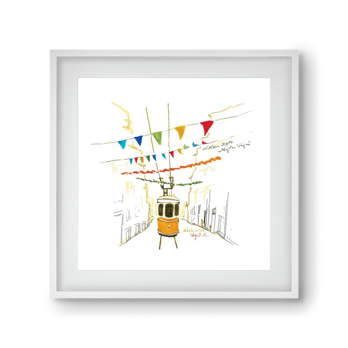 LISBON AQUARELLE NO.4, 30x30 cm (20x20 cm), Fehér keret, paszpartuval