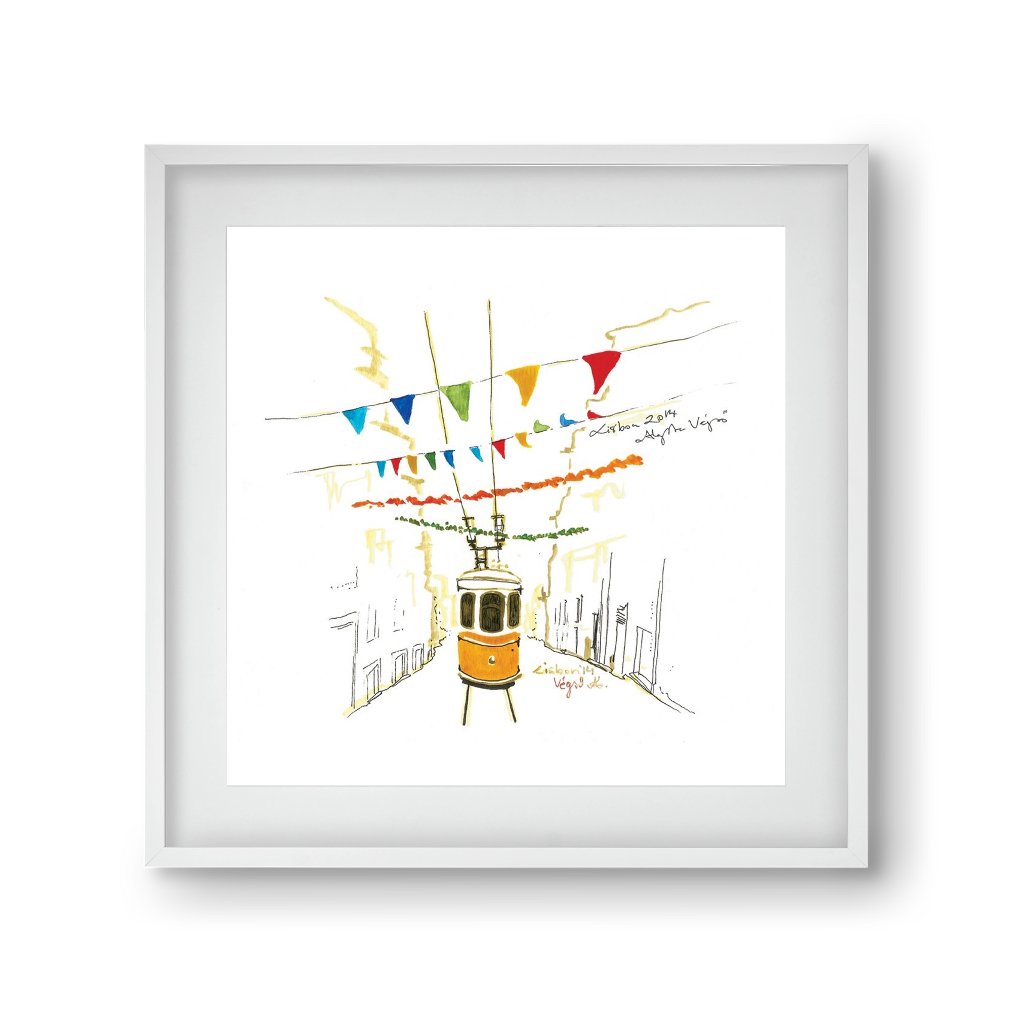 LISBON AQUARELLE NO.4, 30x30 cm (20x20 cm), Fehér keret, paszpartuval