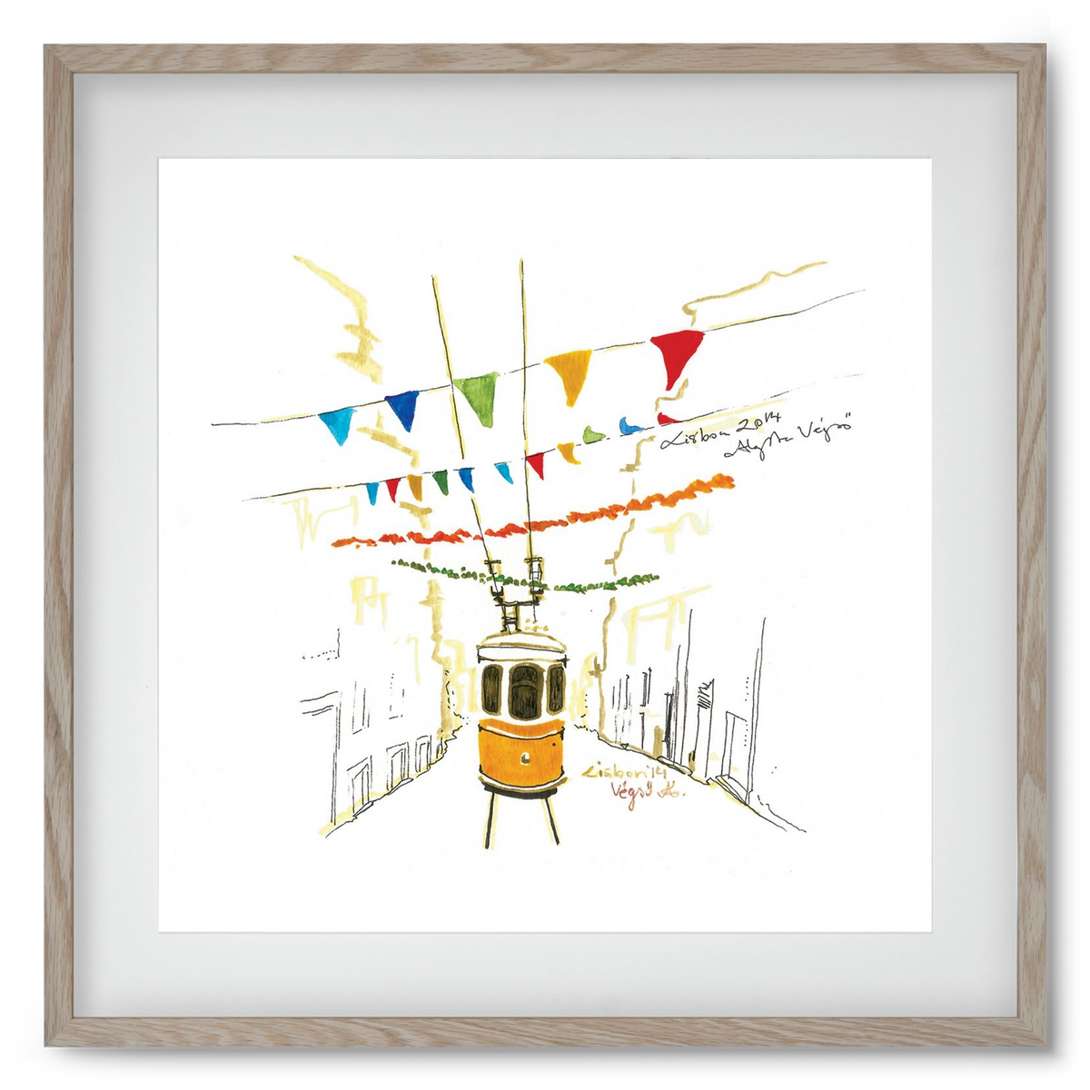 LISBON AQUARELLE NO.4, 50x50 cm (40x40 cm), Tölgy keret, paszpartuval