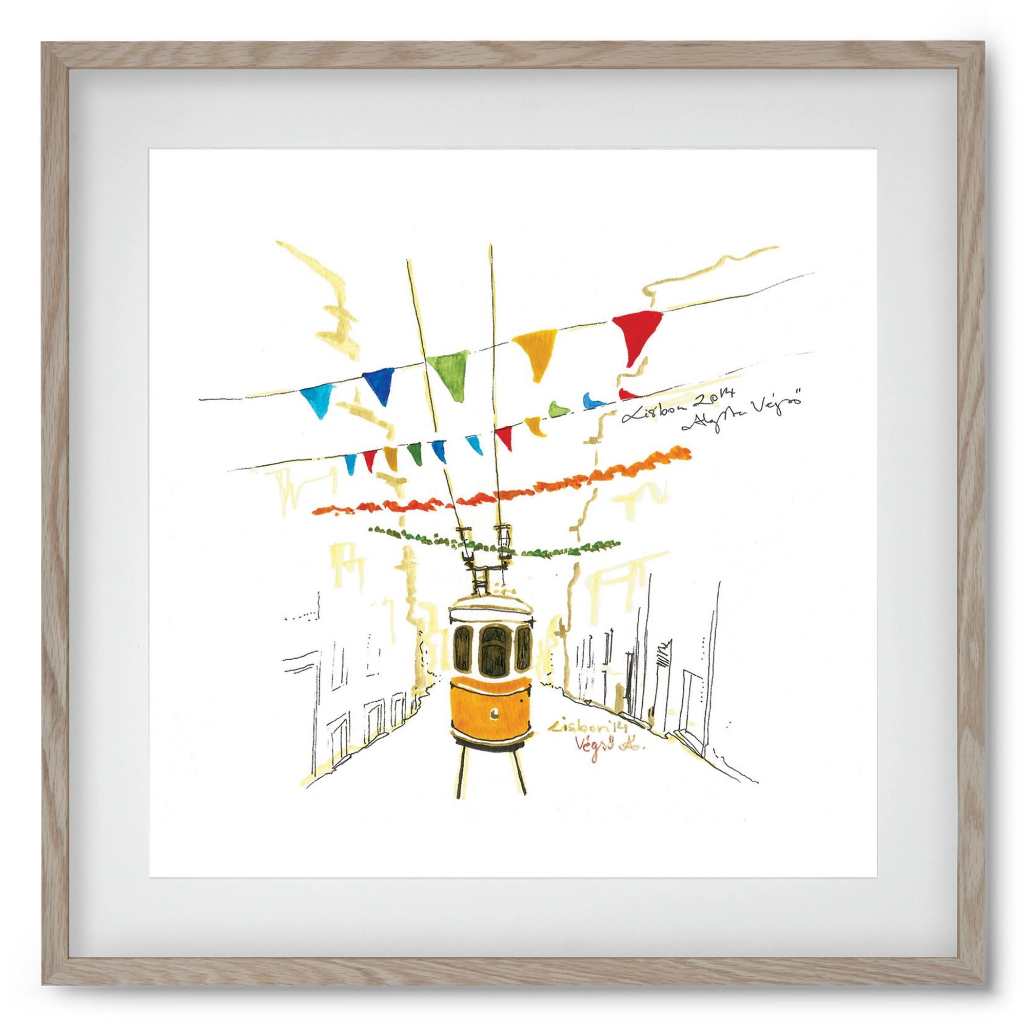 LISBON AQUARELLE NO.4, 50x50 cm (40x40 cm), Tölgy keret, paszpartuval