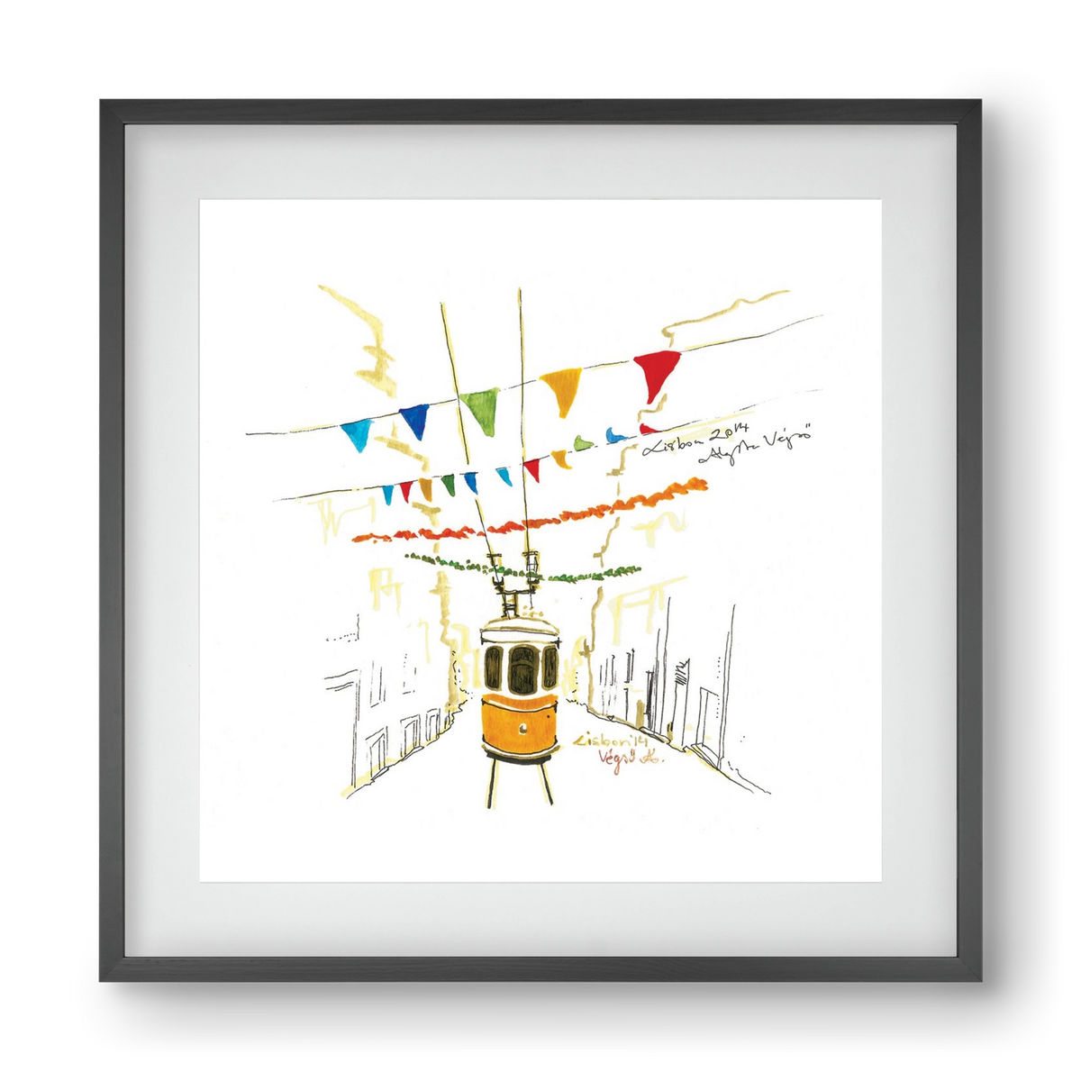 LISBON AQUARELLE NO.4, 40x40 cm (30x30 cm), Fekete keret, paszpartuval