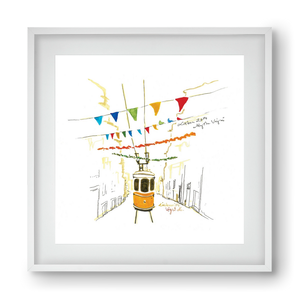 LISBON AQUARELLE NO.4, 40x40 cm (30x30 cm), Fehér keret, paszpartuval