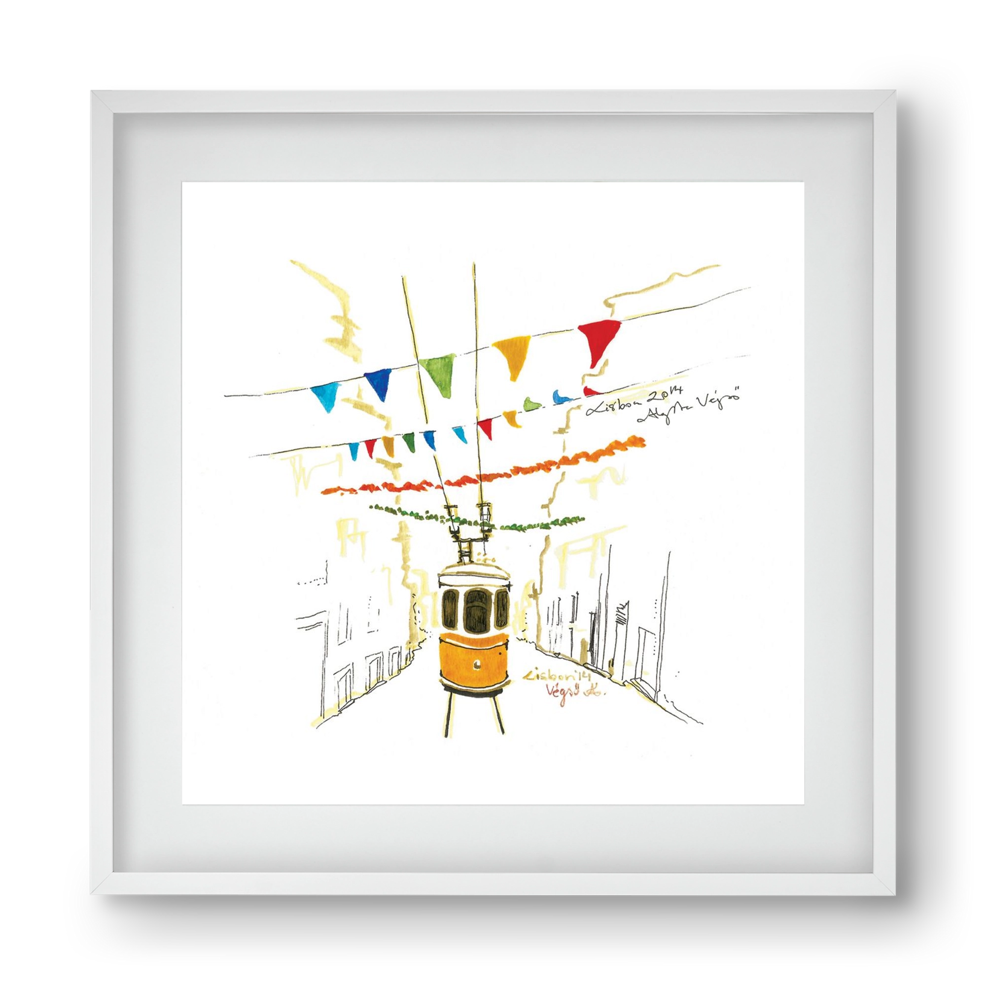 LISBON AQUARELLE NO.4, 40x40 cm (30x30 cm), Fehér keret, paszpartuval