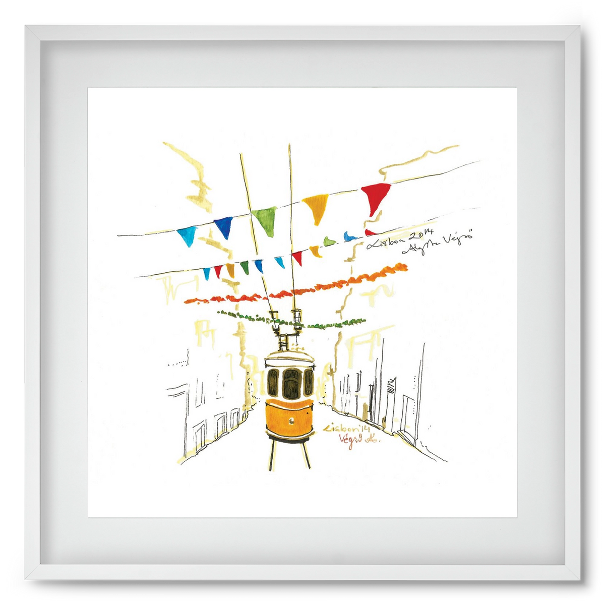 LISBON AQUARELLE NO.4, 50x50 cm (40x40 cm), Fehér keret, paszpartuval