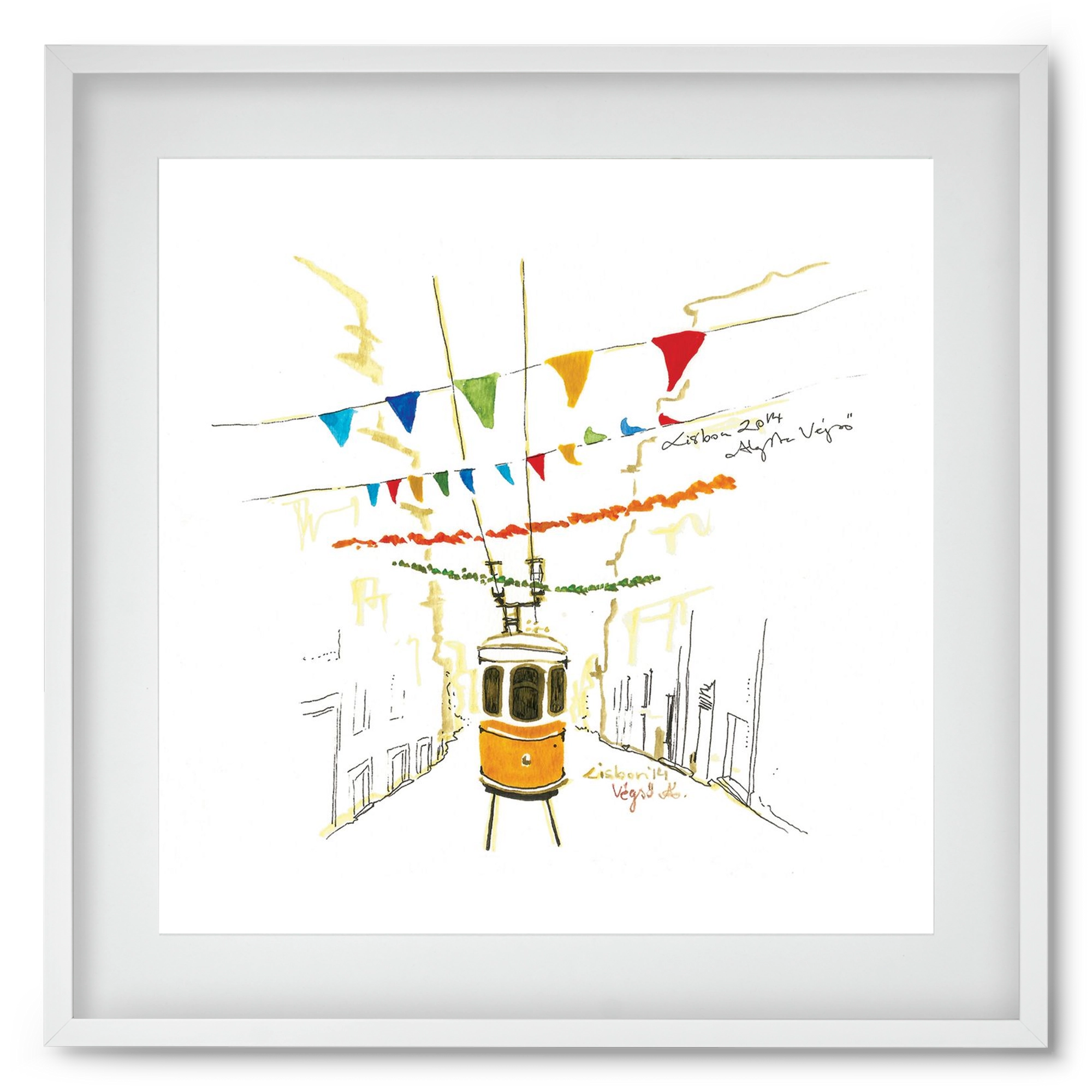 LISBON AQUARELLE NO.4, 50x50 cm (40x40 cm), Fehér keret, paszpartuval