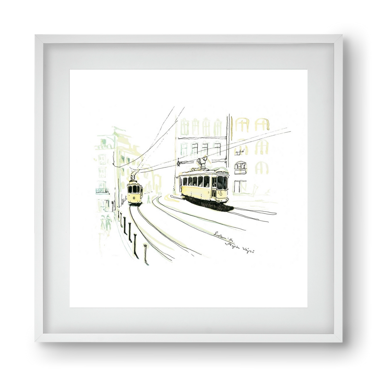 LISBON AQUARELLE NO.9, 40x40 cm (30x30 cm), Fehér keret, paszpartuval