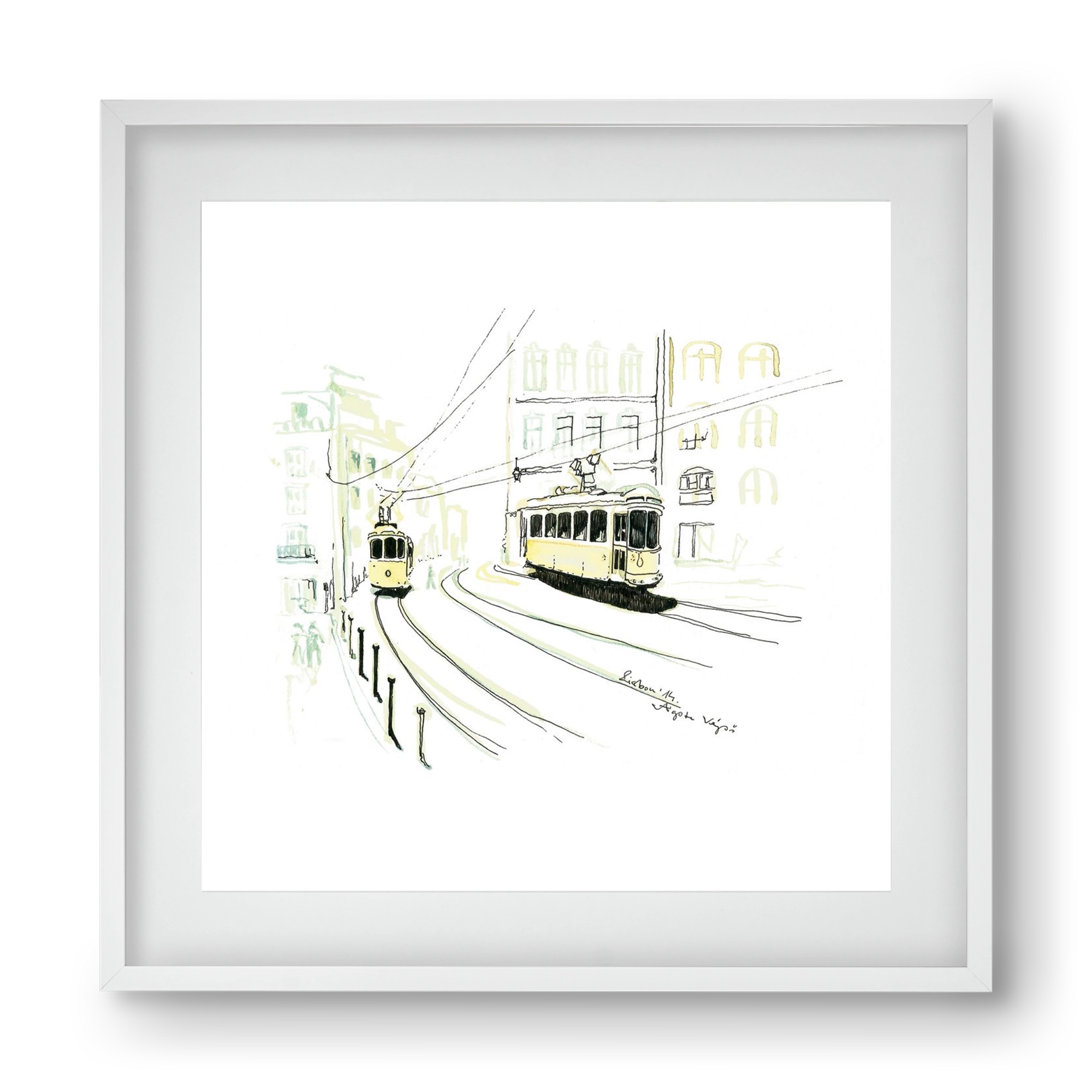 LISBON AQUARELLE NO.9, 40x40 cm (30x30 cm), Fehér keret, paszpartuval