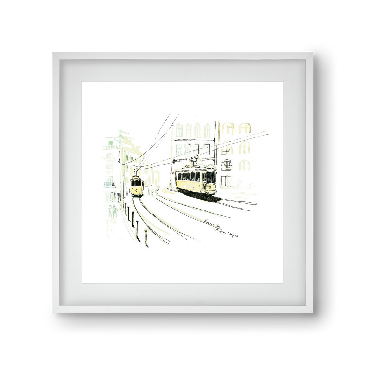 LISBON AQUARELLE NO.9, 30x30 cm (20x20 cm), Fehér keret, paszpartuval