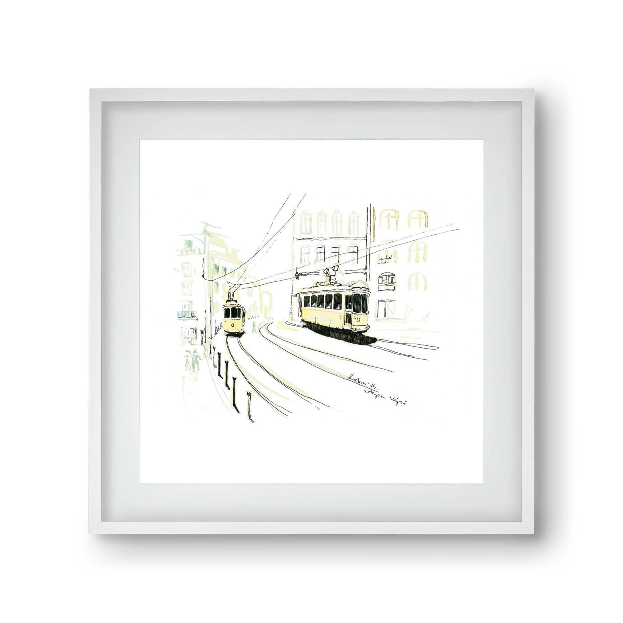 LISBON AQUARELLE NO.9, 30x30 cm (20x20 cm), Fehér keret, paszpartuval