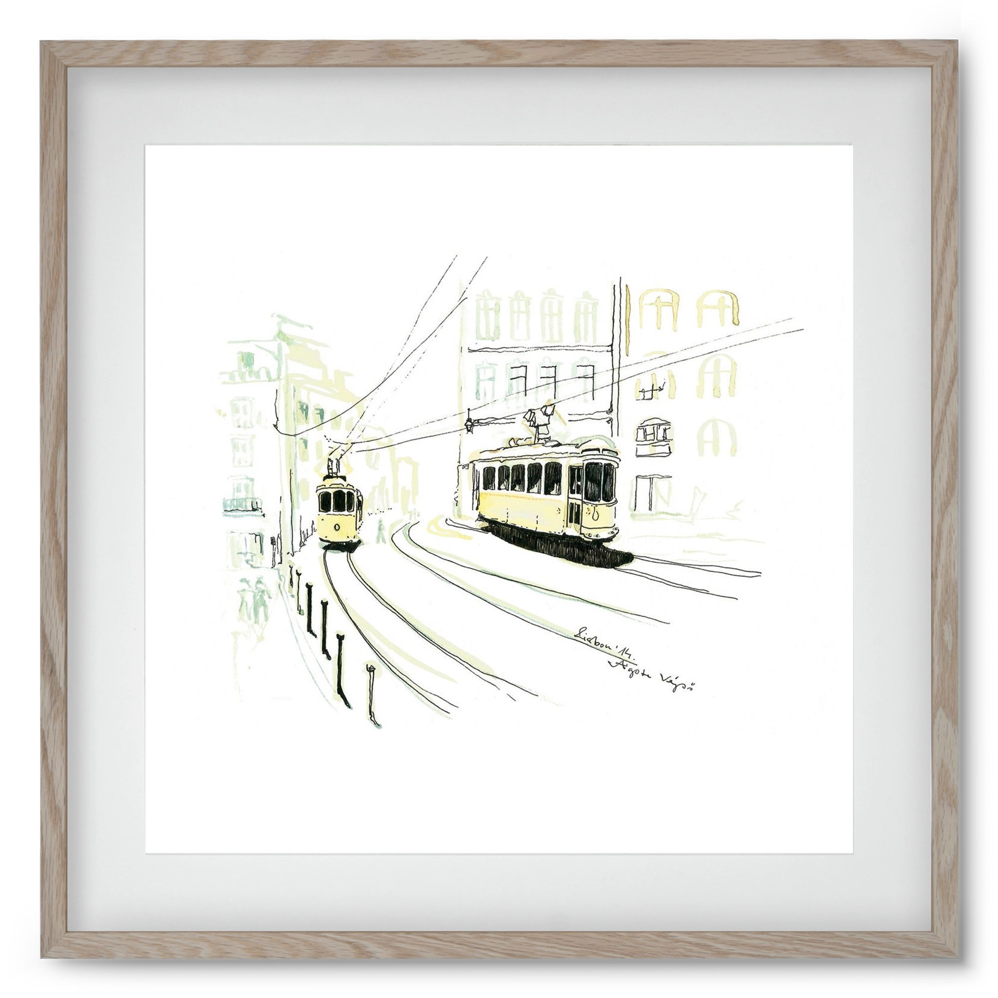 LISBON AQUARELLE NO.9, 50x50 cm (40x40 cm), Tölgy keret, paszpartuval