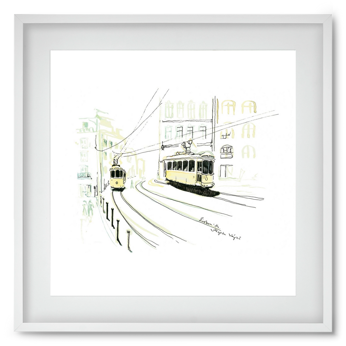 LISBON AQUARELLE NO.9, 50x50 cm (40x40 cm), Fehér keret, paszpartuval