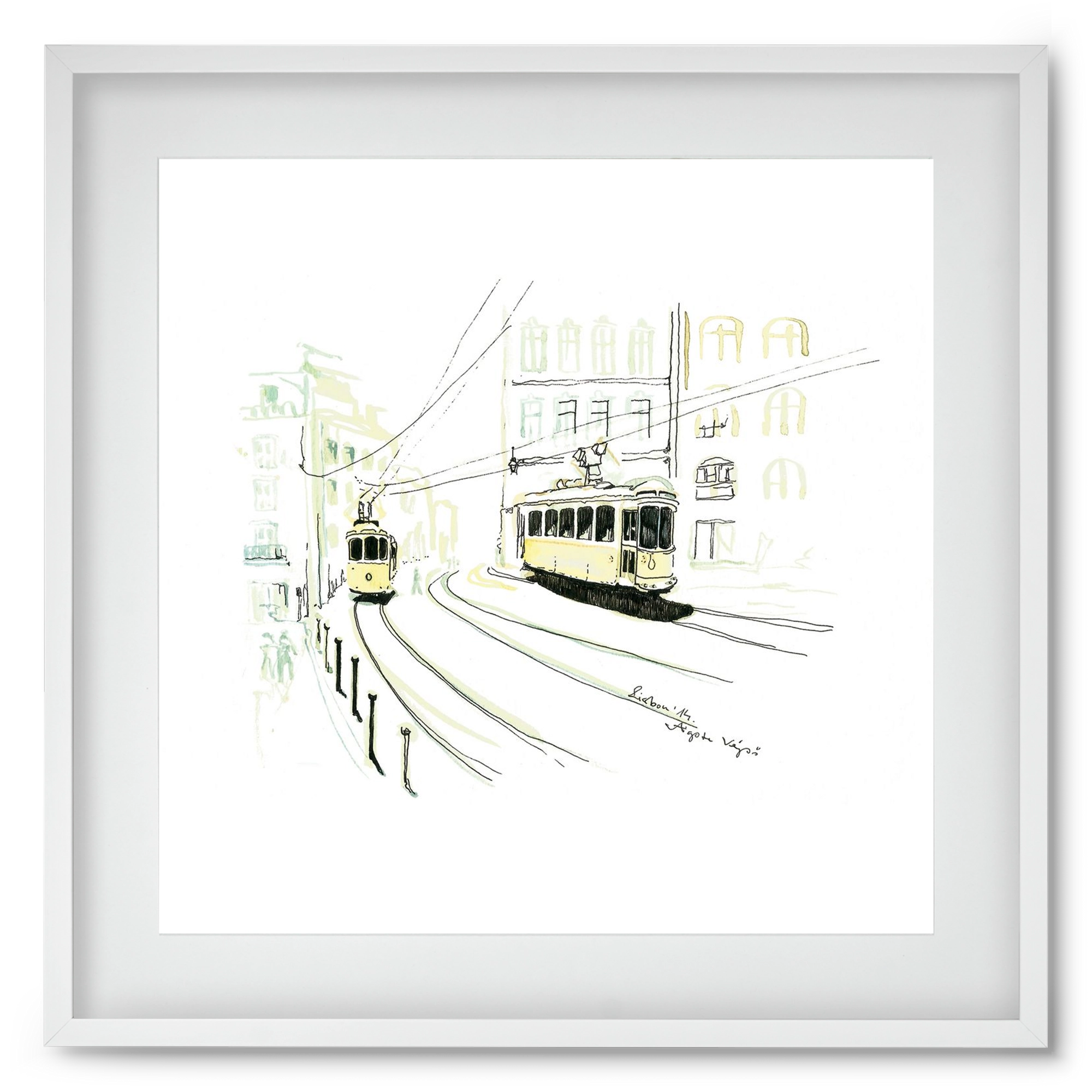 LISBON AQUARELLE NO.9, 50x50 cm (40x40 cm), Fehér keret, paszpartuval