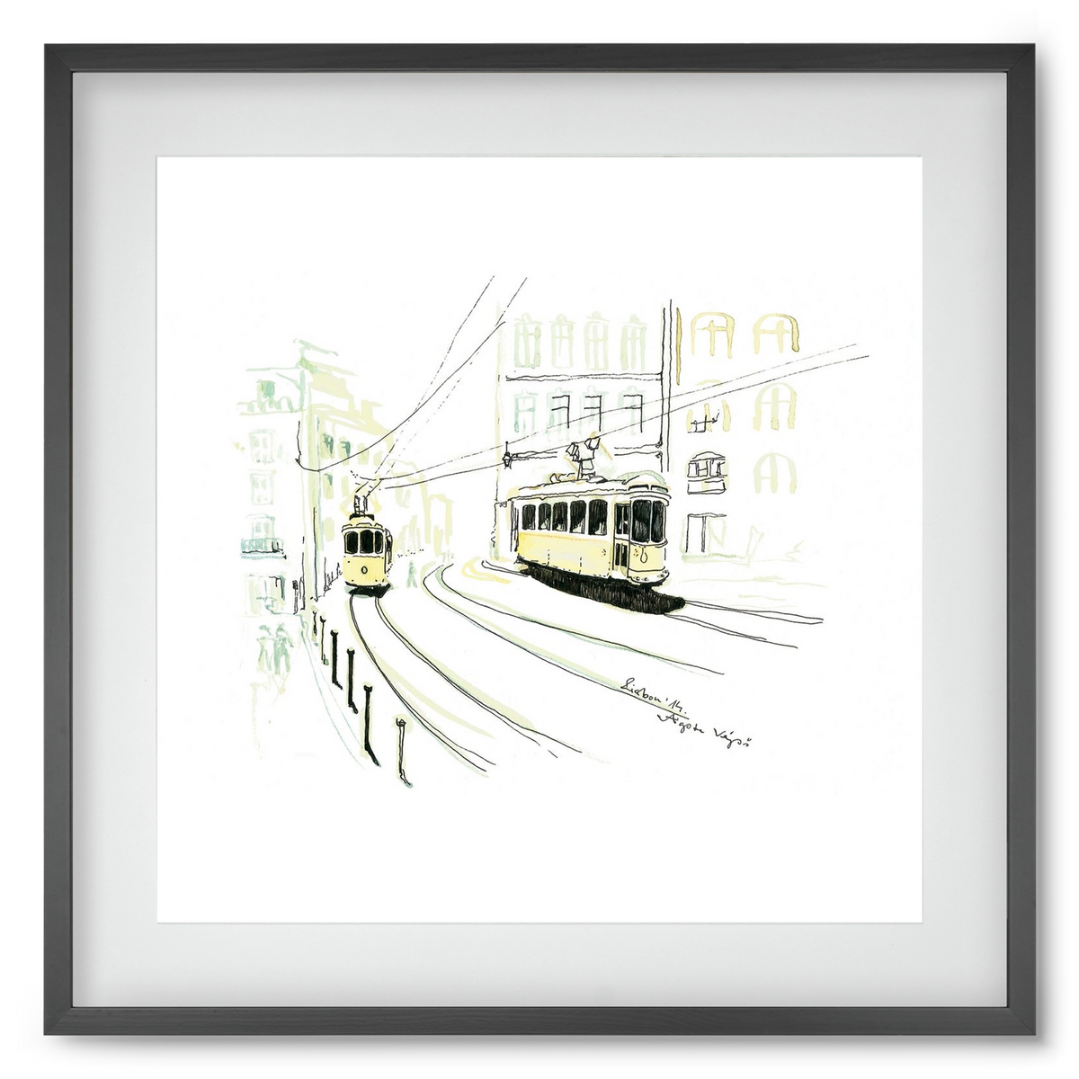 LISBON AQUARELLE NO.9, 50x50 cm (40x40 cm), Fekete keret, paszpartuval