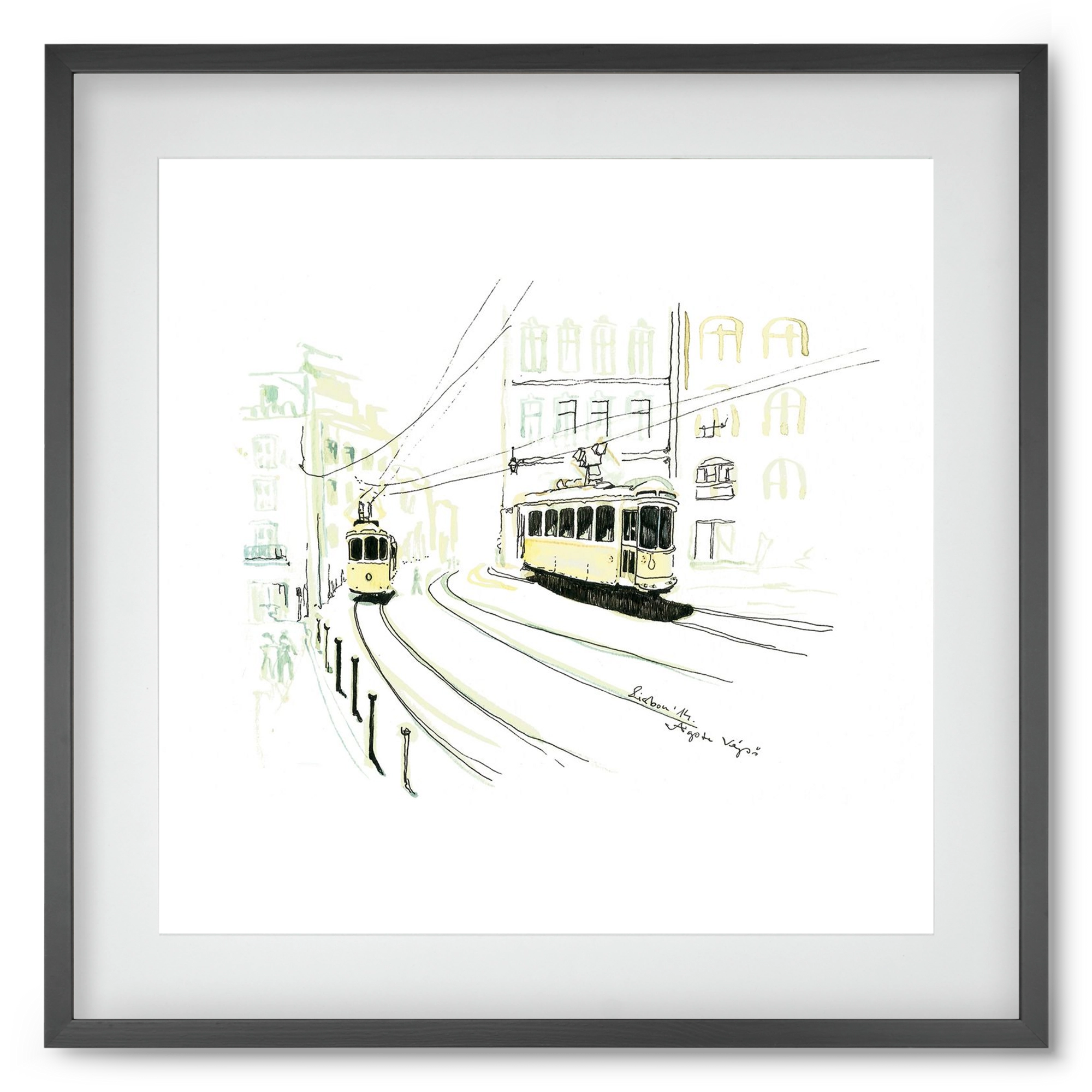 LISBON AQUARELLE NO.9, 50x50 cm (40x40 cm), Fekete keret, paszpartuval