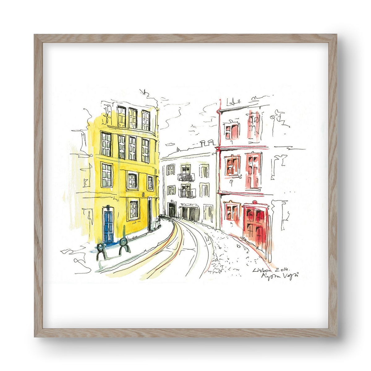 LISBON AQUARELLE NO.10, 40x40 cm (40x40 cm), Tölgy keret