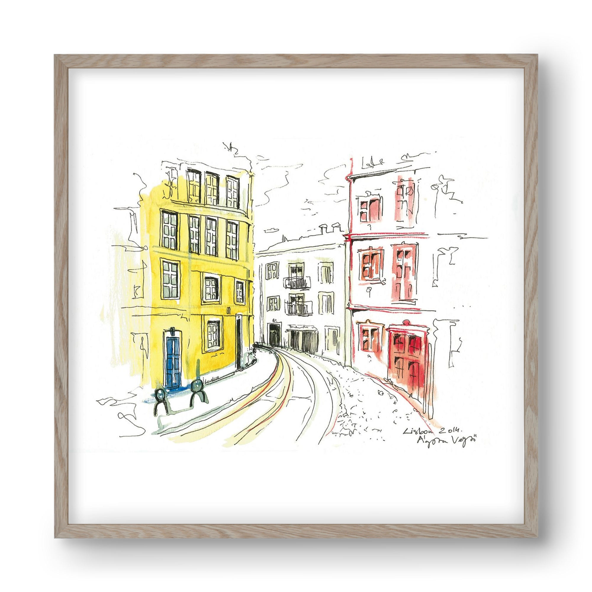 LISBON AQUARELLE NO.10, 40x40 cm (40x40 cm), Tölgy keret