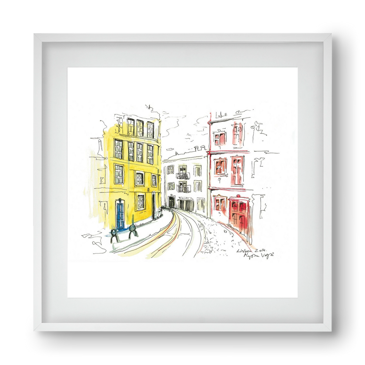 LISBON AQUARELLE NO.10, 40x40 cm (30x30 cm), Fehér keret, paszpartuval