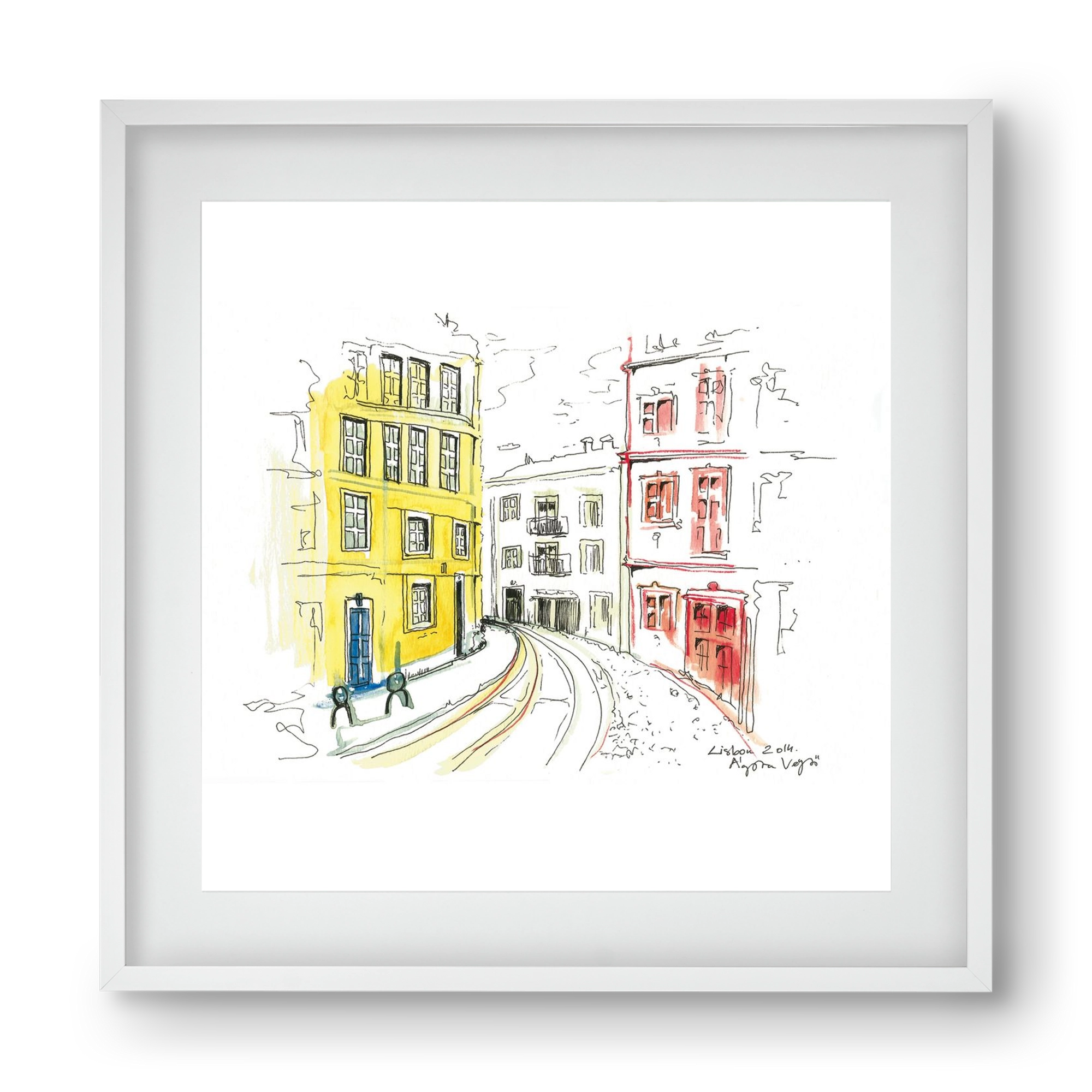 LISBON AQUARELLE NO.10, 40x40 cm (30x30 cm), Fehér keret, paszpartuval