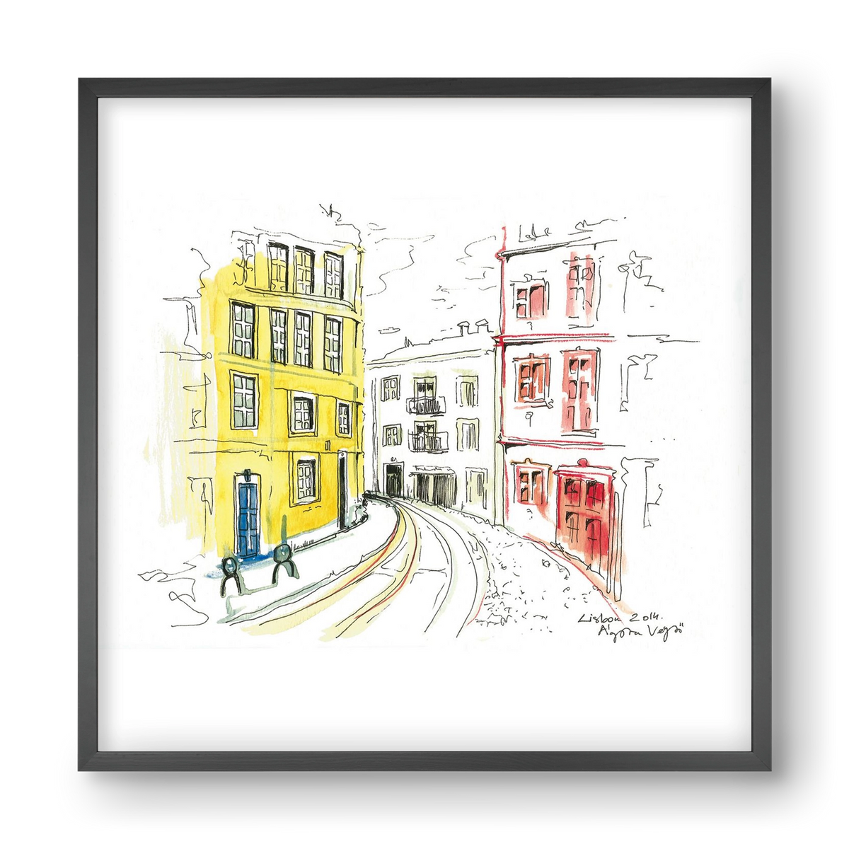 LISBON AQUARELLE NO.10, 40x40 cm (40x40 cm), Fekete keret