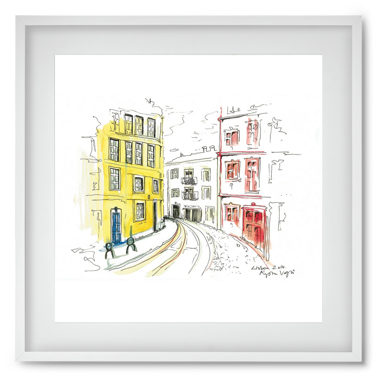 LISBON AQUARELLE NO.10, 50x50 cm (40x40 cm), Fehér keret, paszpartuval