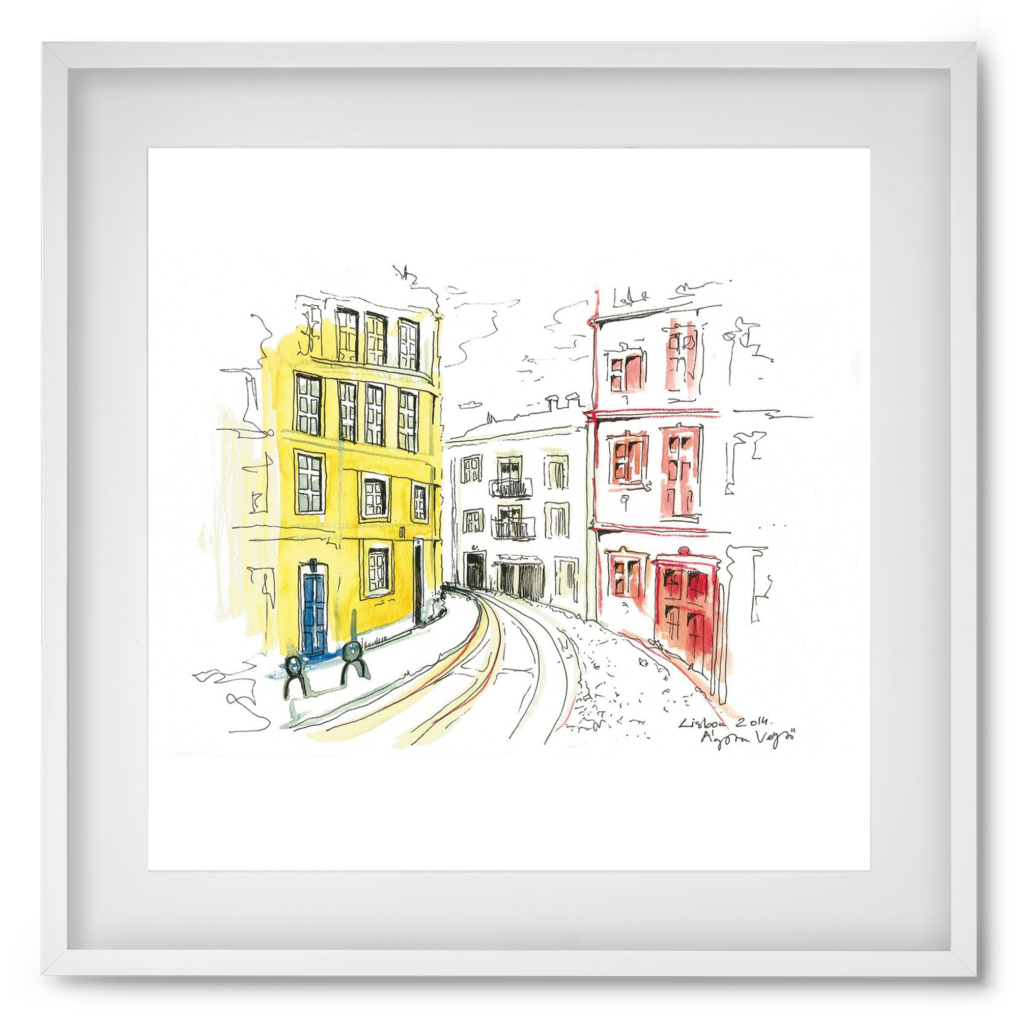 LISBON AQUARELLE NO.10, 50x50 cm (40x40 cm), Fehér keret, paszpartuval