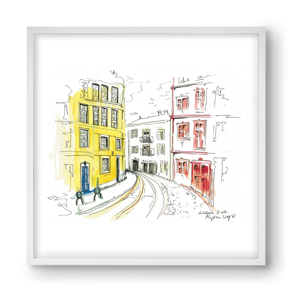 LISBON AQUARELLE NO.10, 40x40 cm (40x40 cm), Fehér keret