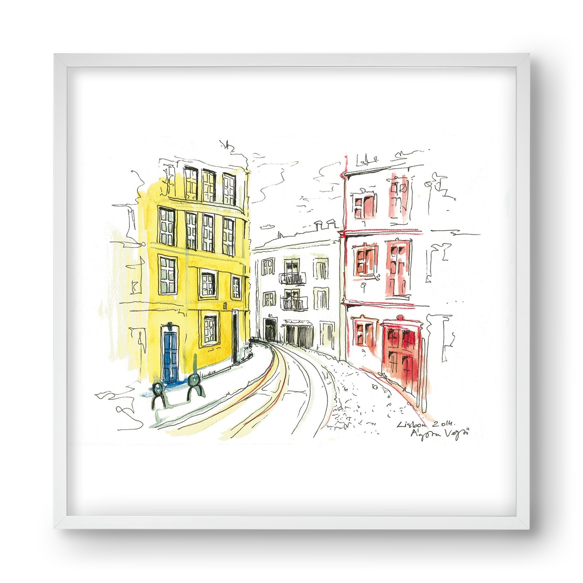 LISBON AQUARELLE NO.10, 40x40 cm (40x40 cm), Fehér keret