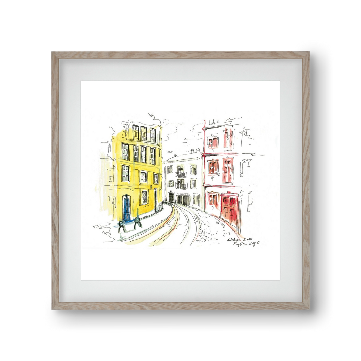 LISBON AQUARELLE NO.10, 30x30 cm (20x20 cm), Tölgy keret, paszpartuval