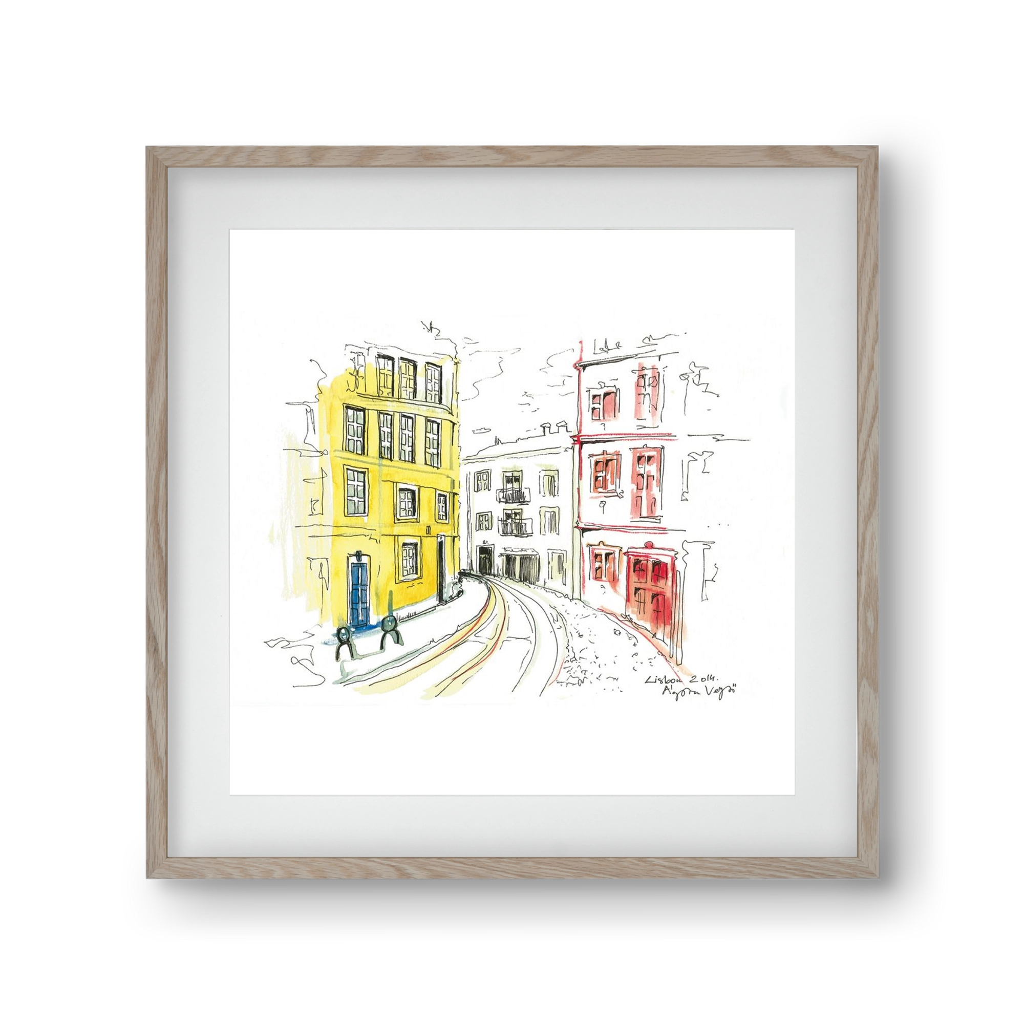 LISBON AQUARELLE NO.10, 30x30 cm (20x20 cm), Tölgy keret, paszpartuval