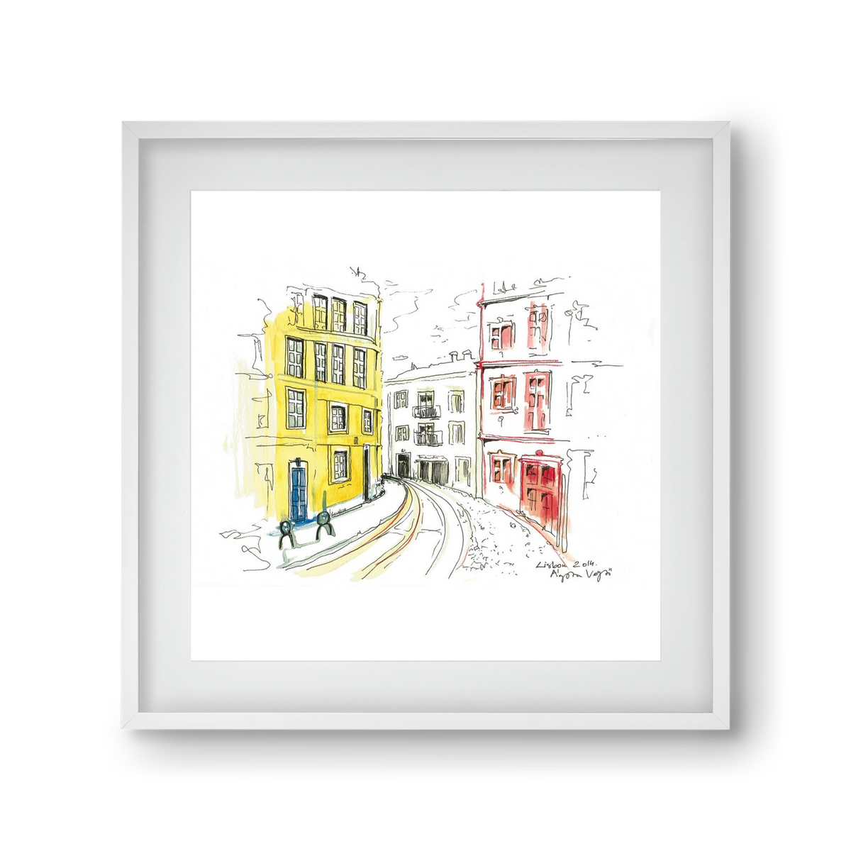 LISBON AQUARELLE NO.10, 30x30 cm (20x20 cm), Fehér keret, paszpartuval