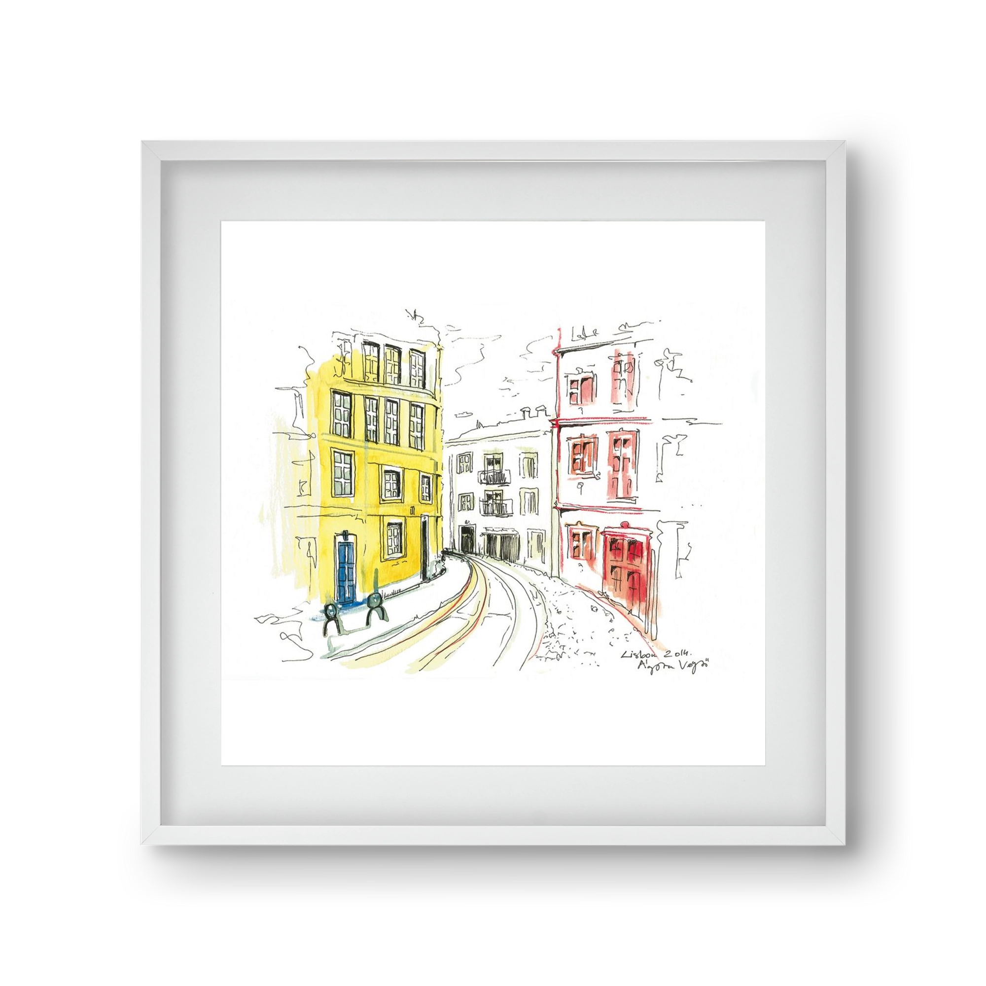 LISBON AQUARELLE NO.10, 30x30 cm (20x20 cm), Fehér keret, paszpartuval