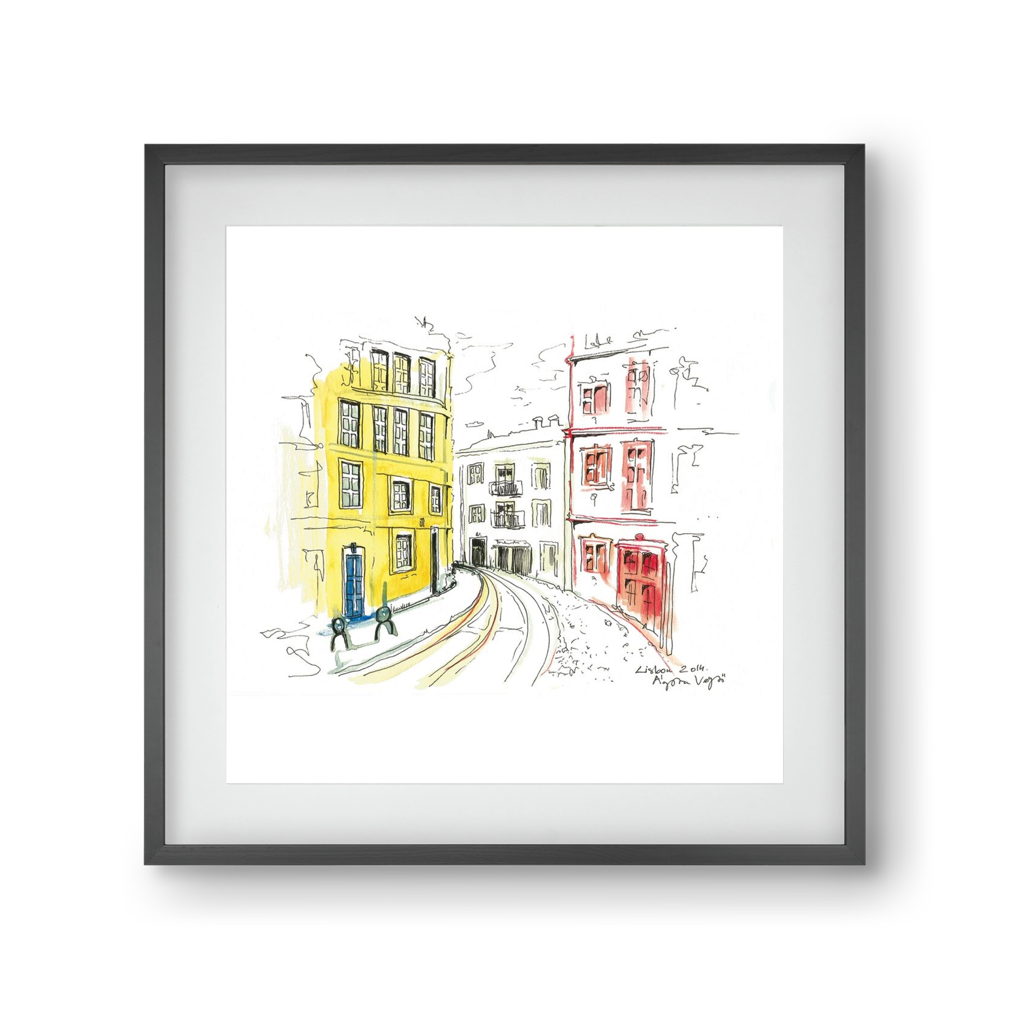 LISBON AQUARELLE NO.10, 30x30 cm (20x20 cm), Fekete keret, paszpartuval