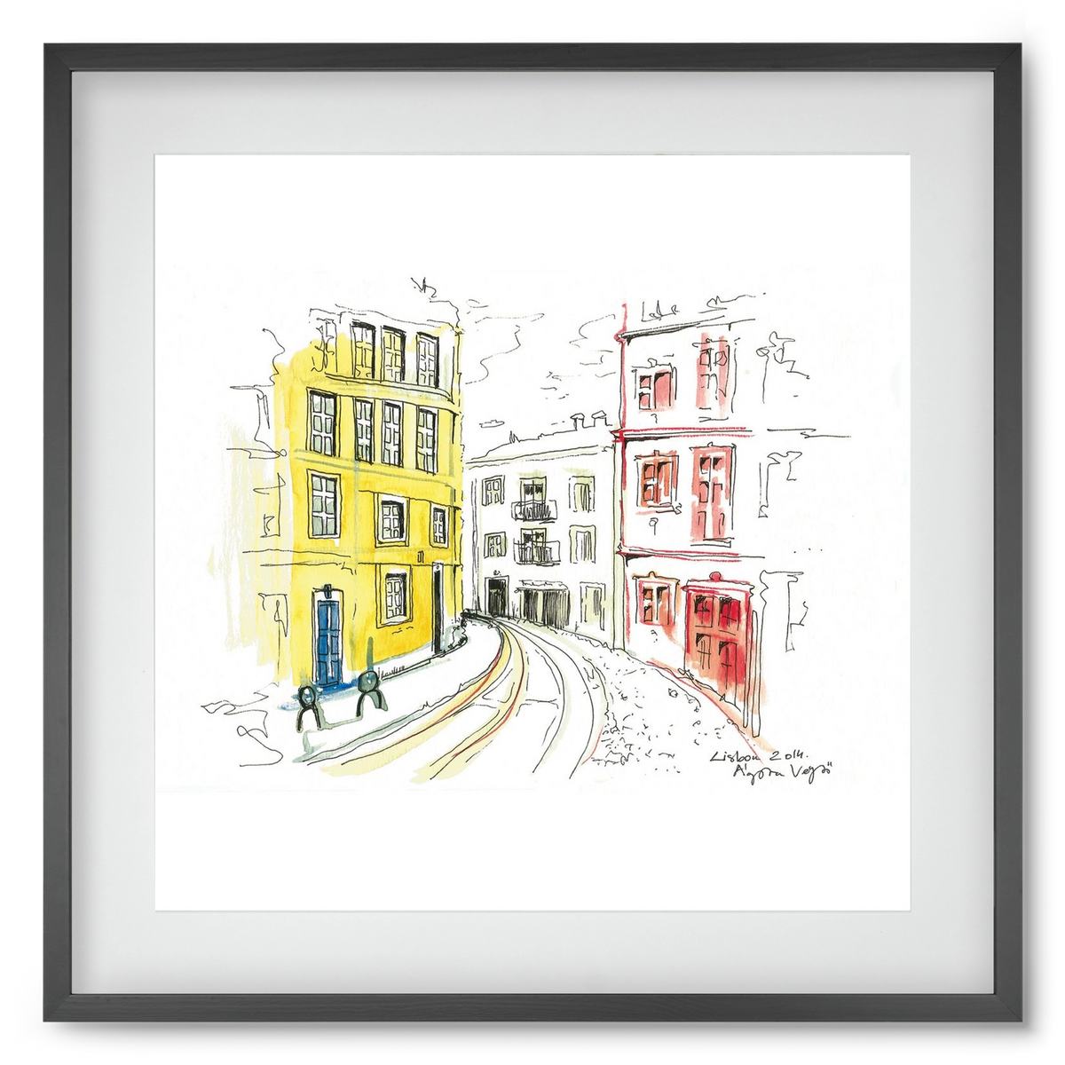 LISBON AQUARELLE NO.10, 50x50 cm (40x40 cm), Fekete keret, paszpartuval