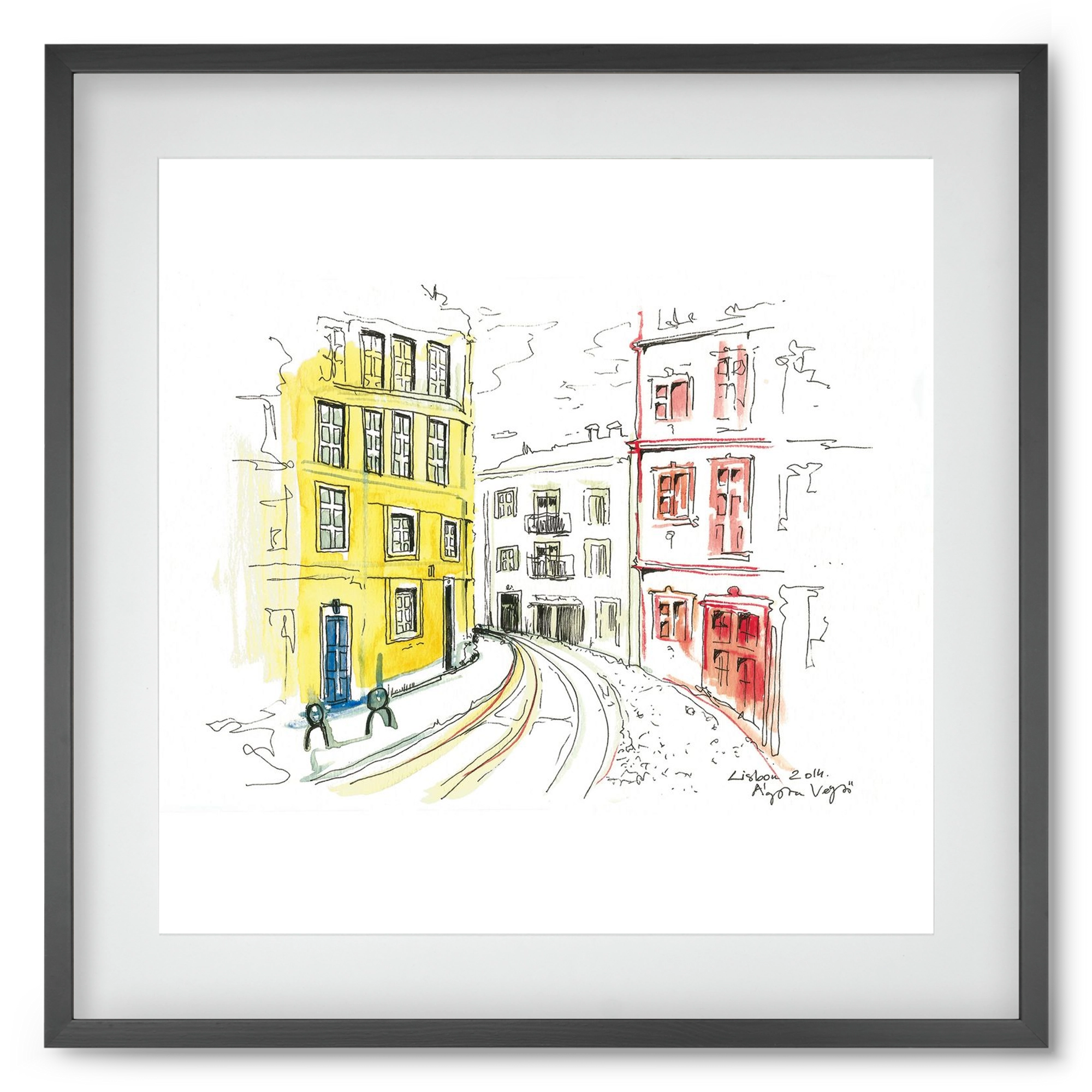 LISBON AQUARELLE NO.10, 50x50 cm (40x40 cm), Fekete keret, paszpartuval