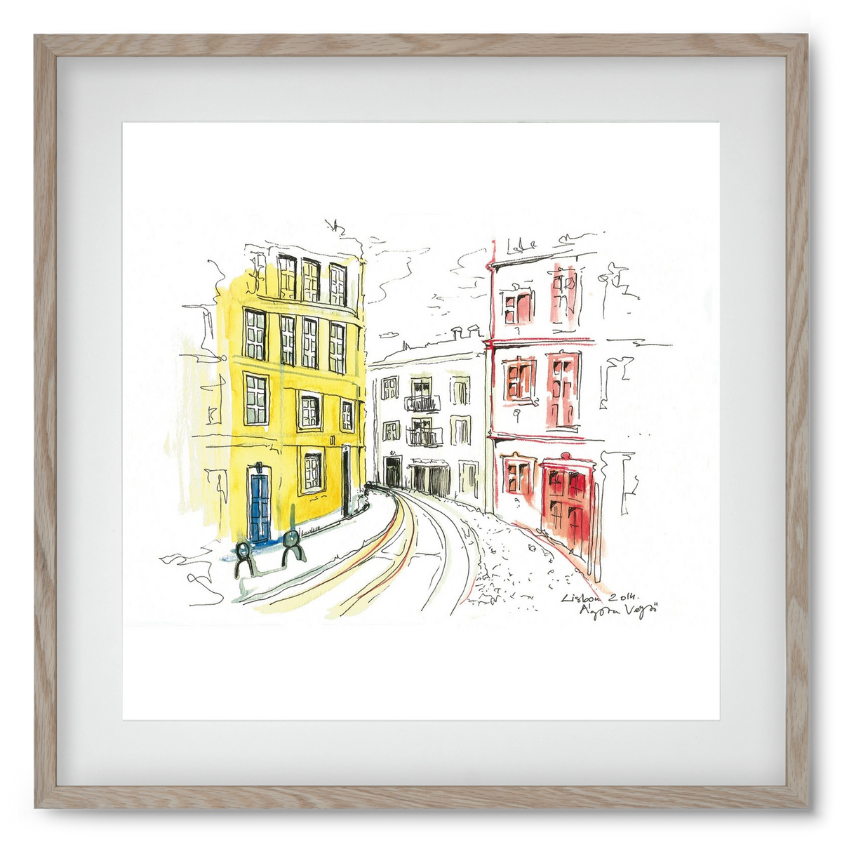 LISBON AQUARELLE NO.10, 50x50 cm (40x40 cm), Tölgy keret, paszpartuval