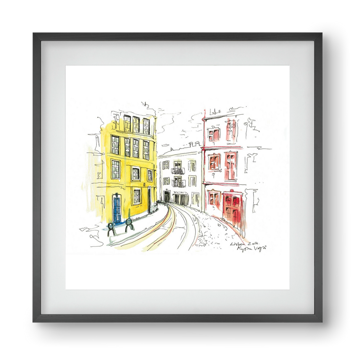 LISBON AQUARELLE NO.10, 40x40 cm (30x30 cm), Fekete keret, paszpartuval