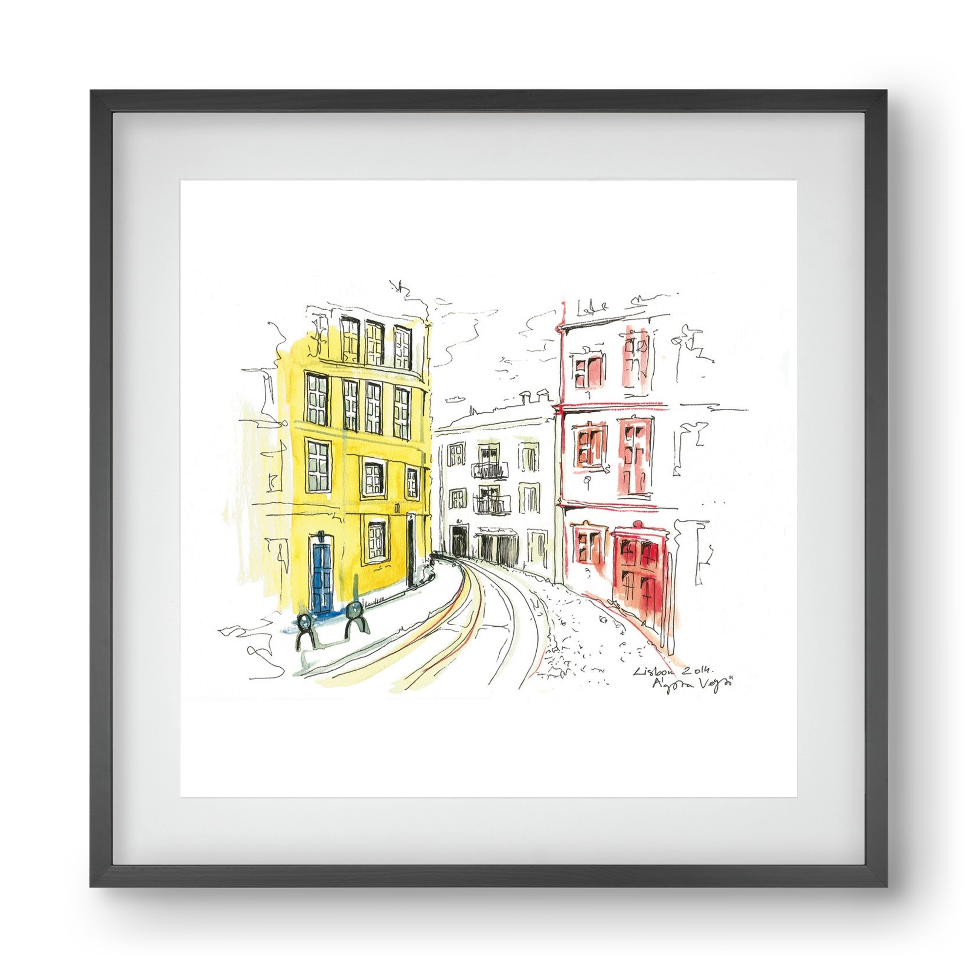 LISBON AQUARELLE NO.10, 40x40 cm (30x30 cm), Fekete keret, paszpartuval