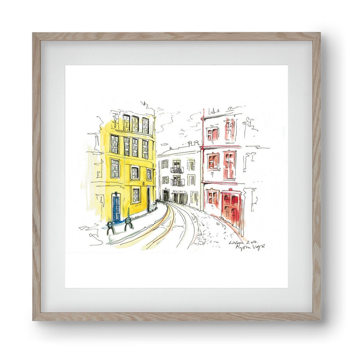 LISBON AQUARELLE NO.10, 40x40 cm (30x30 cm), Tölgy keret, paszpartuval