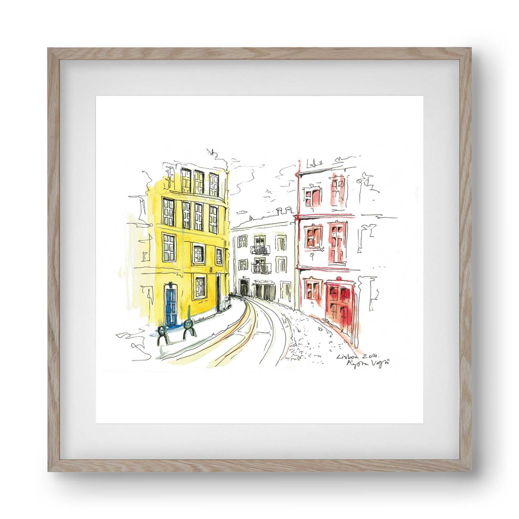 LISBON AQUARELLE NO.10, 40x40 cm (30x30 cm), Tölgy keret, paszpartuval