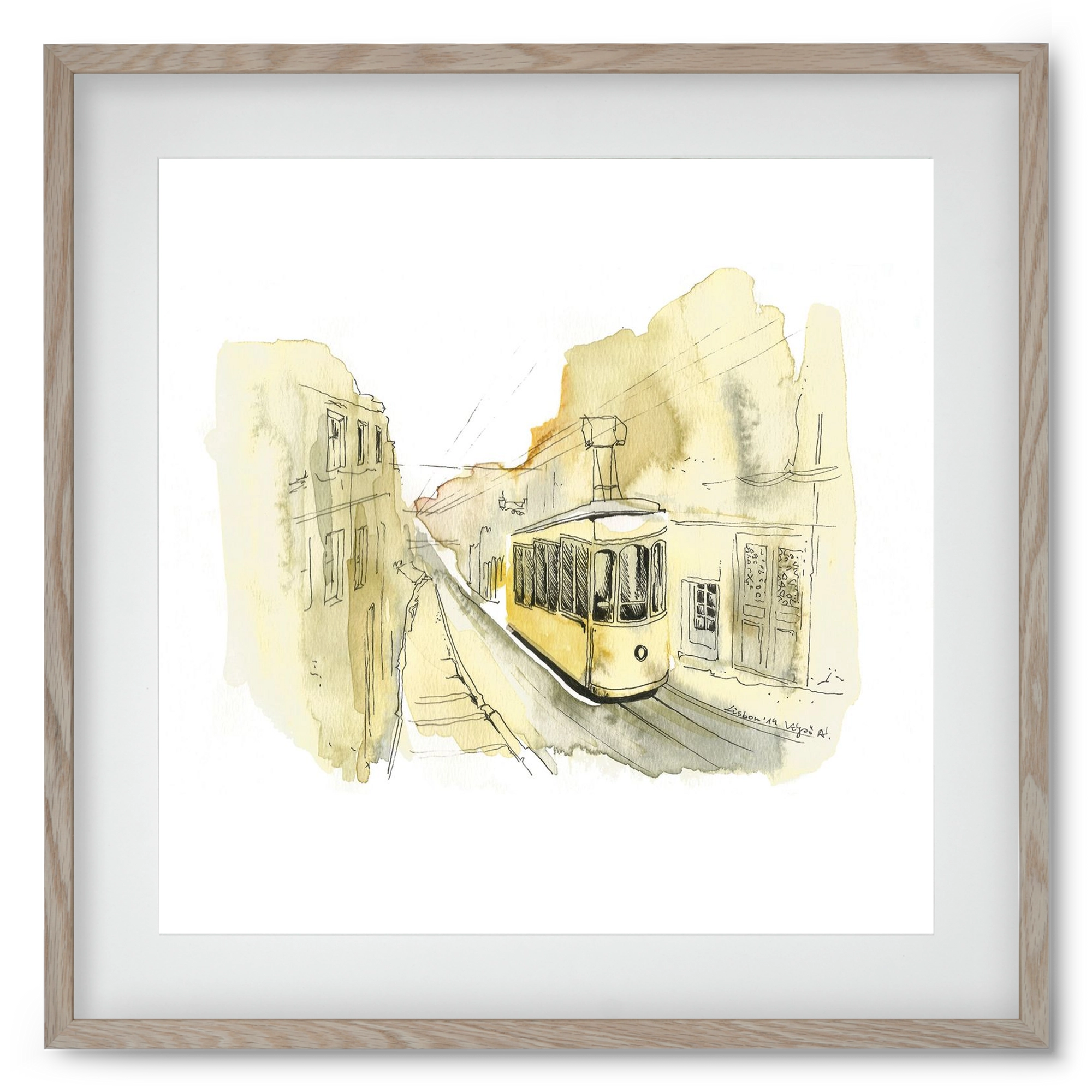 LISBON AQUARELLE NO.11, 50x50 cm (40x40 cm), Tölgy keret, paszpartuval