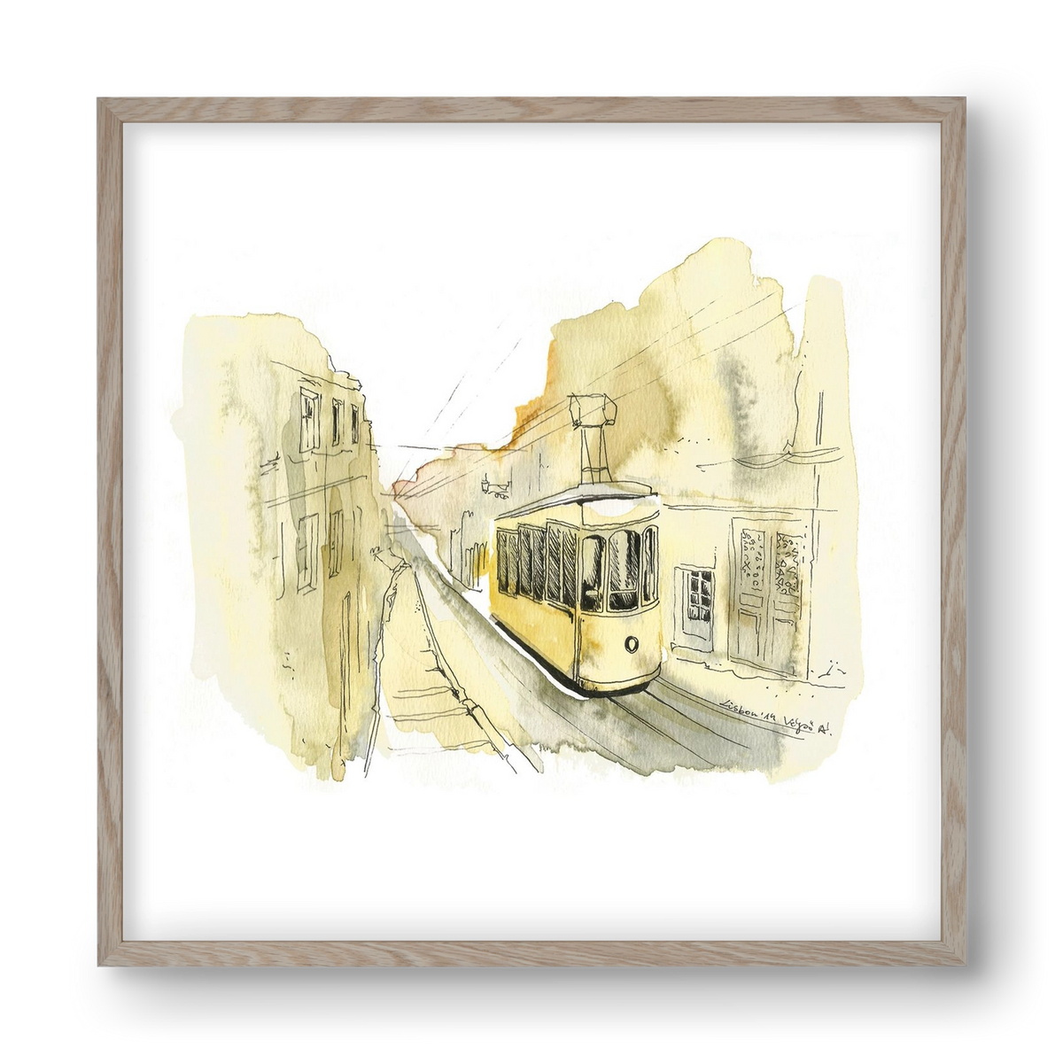 LISBON AQUARELLE NO.11, 40x40 cm (40x40 cm), Tölgy keret