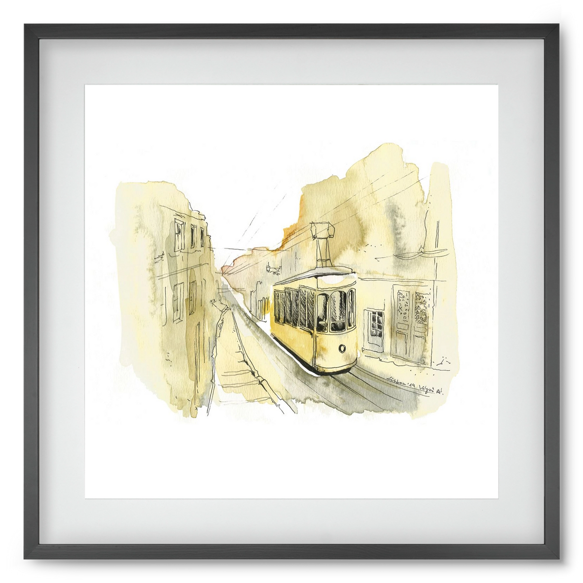 LISBON AQUARELLE NO.11, 50x50 cm (40x40 cm), Fekete keret, paszpartuval