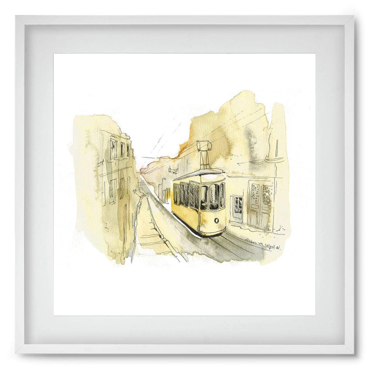 LISBON AQUARELLE NO.11, 50x50 cm (40x40 cm), Fehér keret, paszpartuval