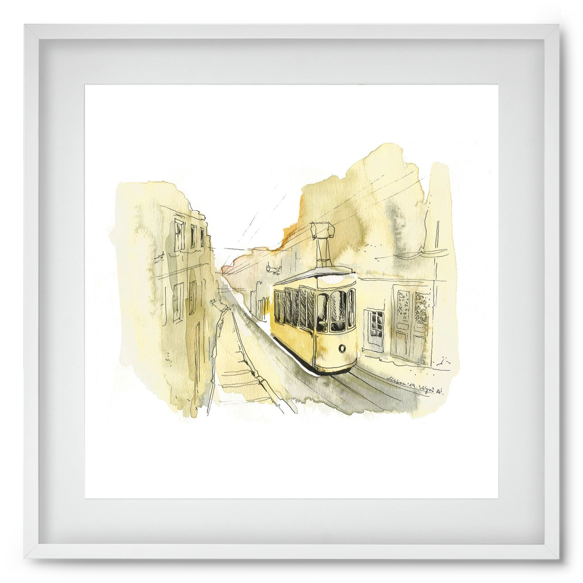 LISBON AQUARELLE NO.11, 50x50 cm (40x40 cm), Fehér keret, paszpartuval