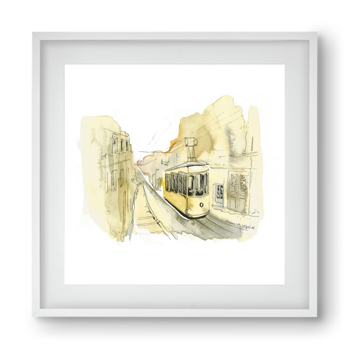 LISBON AQUARELLE NO.11, 40x40 cm (30x30 cm), Fehér keret, paszpartuval