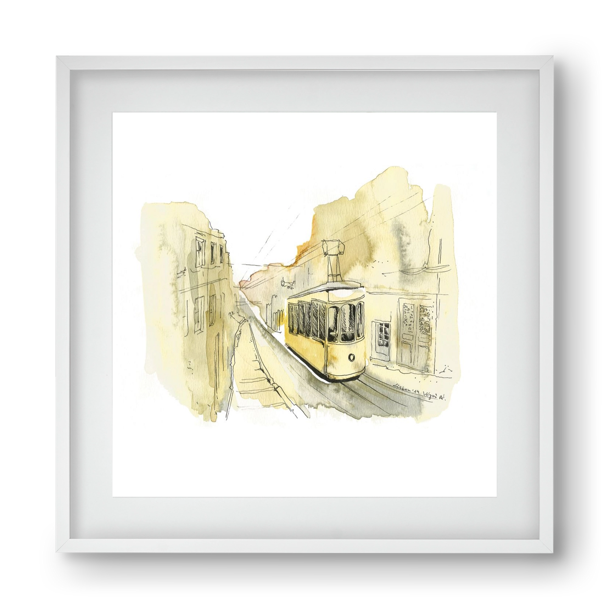 LISBON AQUARELLE NO.11, 40x40 cm (30x30 cm), Fehér keret, paszpartuval