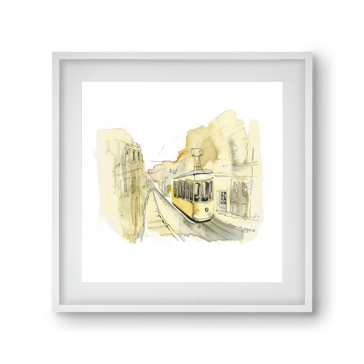 LISBON AQUARELLE NO.11, 30x30 cm (20x20 cm), Fehér keret, paszpartuval