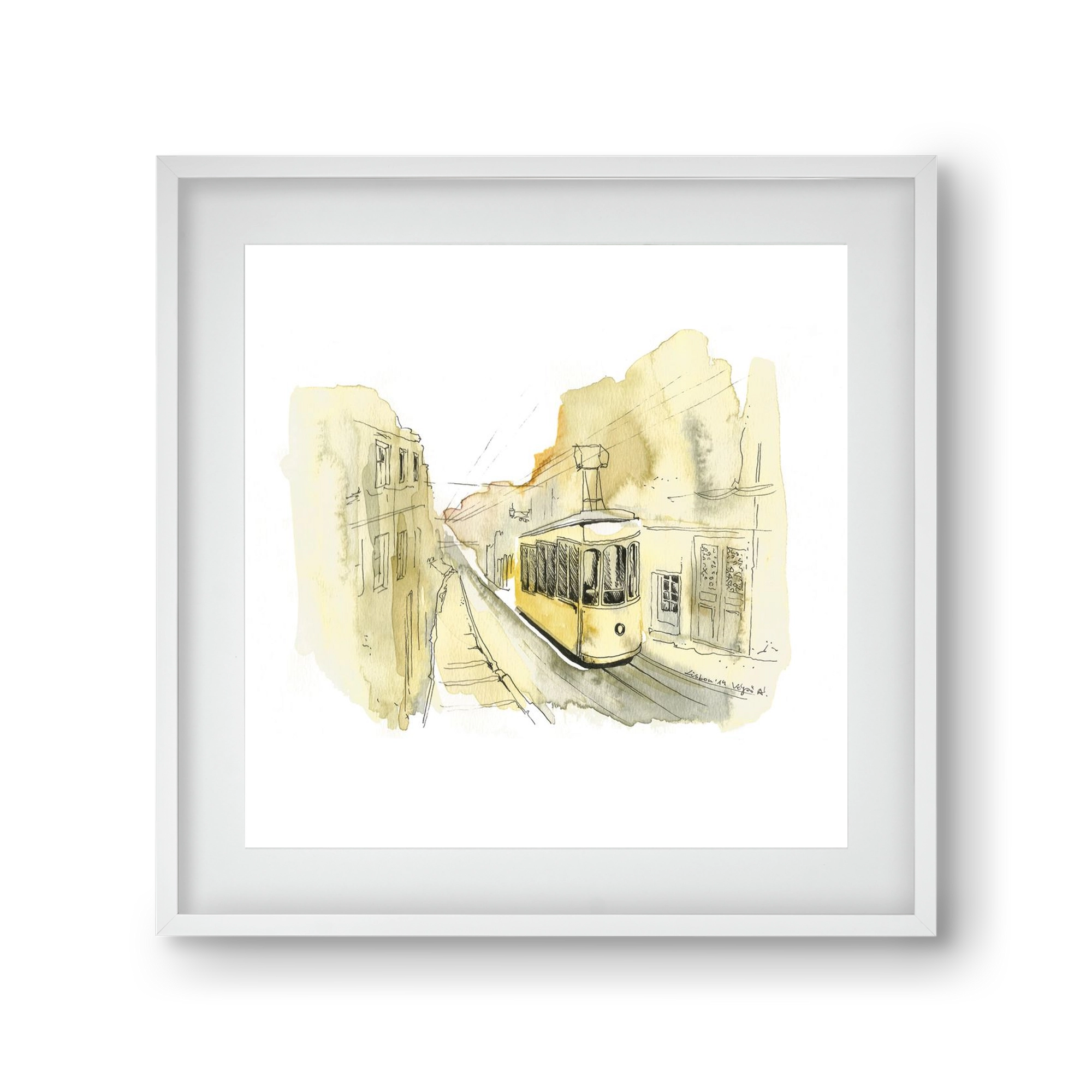 LISBON AQUARELLE NO.11, 30x30 cm (20x20 cm), Fehér keret, paszpartuval